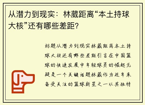 从潜力到现实：林葳距离“本土持球大核”还有哪些差距？