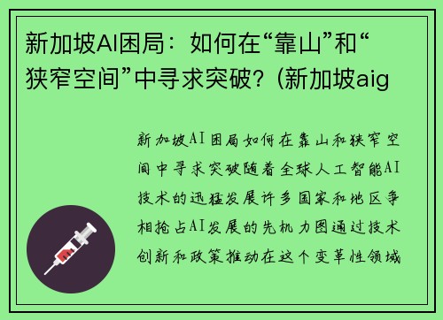 新加坡AI困局：如何在“靠山”和“狭窄空间”中寻求突破？(新加坡aig)