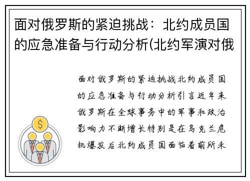 面对俄罗斯的紧迫挑战：北约成员国的应急准备与行动分析(北约军演对俄罗斯的威胁)