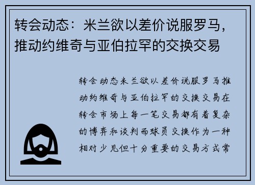 转会动态：米兰欲以差价说服罗马，推动约维奇与亚伯拉罕的交换交易